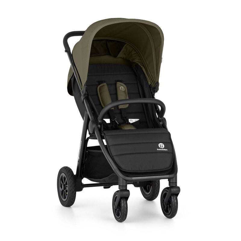 Carucior sport, Petite&Mars, Airwalk, Pliabil, Cu suport pentru picioare reglabil in 3 pozitii, Capotina extensibila, 6 luni+, Pana la 22 kg, Conform cu standardul european de securitate EN 1888-2:2020, Verde inchis