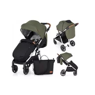 Carucior sport, Petite&Mars, Royal, Include husa pentru scaun, husa pentru picioare, geanta pentru scutece si capotina extensibila, Cu fereastra, Impermeabila, Cu SPF 50, Aluminiu, 0-22 kg, 111 x 57 x 86 cm, Mature Olive