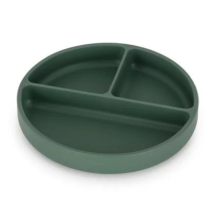 Farfurie compartimentata, Petite&Mars, Take&Match, Rotunda, Cu ventuza si 3 compartimente, Silicon, Fara BPA, 500 ml, 6 luni+, Verde