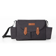 Geanta pentru scutece si organizator carucior, Petite&Mars, Sara, 2 in 1, Cu 7 buzunare, 1 buzunar cu izolatie termica, Dimensiune compacta, 40x23x10 cm, Negru/Maro