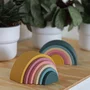 Jucarie pentru stivuire, Petite&Mars, Curcubeu, 14x7.5x5 cm, Silicon, Fara BPA, 6 piese, 12 luni+, Galben - 7