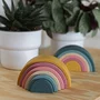 Jucarie pentru stivuire, Petite&Mars, Curcubeu, 14x7.5x5 cm, Silicon, Fara BPA, 6 piese, 12 luni+, Galben - 8