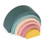 Jucarie pentru stivuire, Petite&Mars, Curcubeu, 14x7.5x5 cm, Silicon, Fara BPA, 6 piese, 12 luni+, Verde - 2