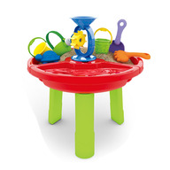 Petite&Mars - Masa de joaca pentru copii, Ted, Pentru apa si nisip, 8 jucarii, 45 x 49 x 45 cm, Rosu/Verde