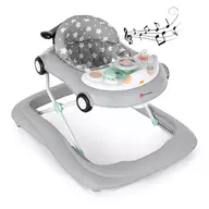 Premergator muzical, Petite&Mars, Cu panou interactiv si lumini Cabrio, Inaltime reglabila pe 3 pozitii, 6 luni+, Gri