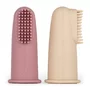 Set 2 periute de dinti pentru deget, Petite&Mars, Cu peri moi, Silicon, Include cutie depozitare, 0 luni+, Roz/Bej - 1