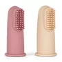 Set 2 periute de dinti pentru deget, Petite&Mars, Cu peri moi, Silicon, Include cutie depozitare, 0 luni+, Roz/Bej - 2