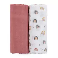 Set 2 scutece, Petite&Mars, Misty Rose Rainbow, Din muselina de bambus, Hipoalergenice, Dimensiuni mari 120 x 120 cm, Certificate Oeko Tex Standard 100, Multicolor