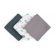 Set 3 scutece, Petite&Mars, Moussy Grey Planes, Din muselina de bambus, Hipoalergenice, 68 x 68 cm, Certificate Oeko Tex Standard 100, Multicolor