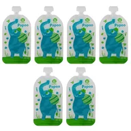 Set 6 pungi reutilizabile, Petite&Mars, Pentru hranire, Cu elefantei, Inchidere ermetica, 20x10 cm, 150 ml, Papoo Albastru