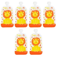 Set 6 pungi reutilizabile, Petite&Mars, Pentru hranire, Cu leuti, Inchidere ermetica, 20x10 cm, 150 ml, Papoo Portocaliu