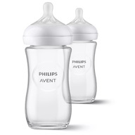 Biberon anticolici, Philips Avent, Din sticla, Natural Response, 240 ml, 1 luni+, 2 bucati, Alb