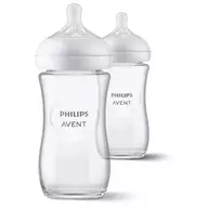 Biberon anticolici, Philips Avent, Din sticla, Natural Response, 240 ml, 1 luni+, 2 bucati, Alb