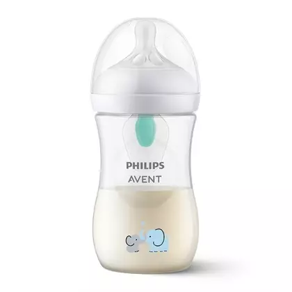 Biberon, Philips Avent, Natural Response, Cu supapa AirFree, 1 luni+, 260 ml, Fara BPA, Anticolici, Elefant