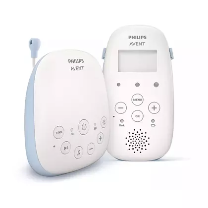 Interfon bebelusi, Philips Avent, Fara interferente, Cu lumina de veghe, Cu melodii, Cu tehnologie DECT, Pana la 24h capacitate de functionare, 0 luni+, Alb