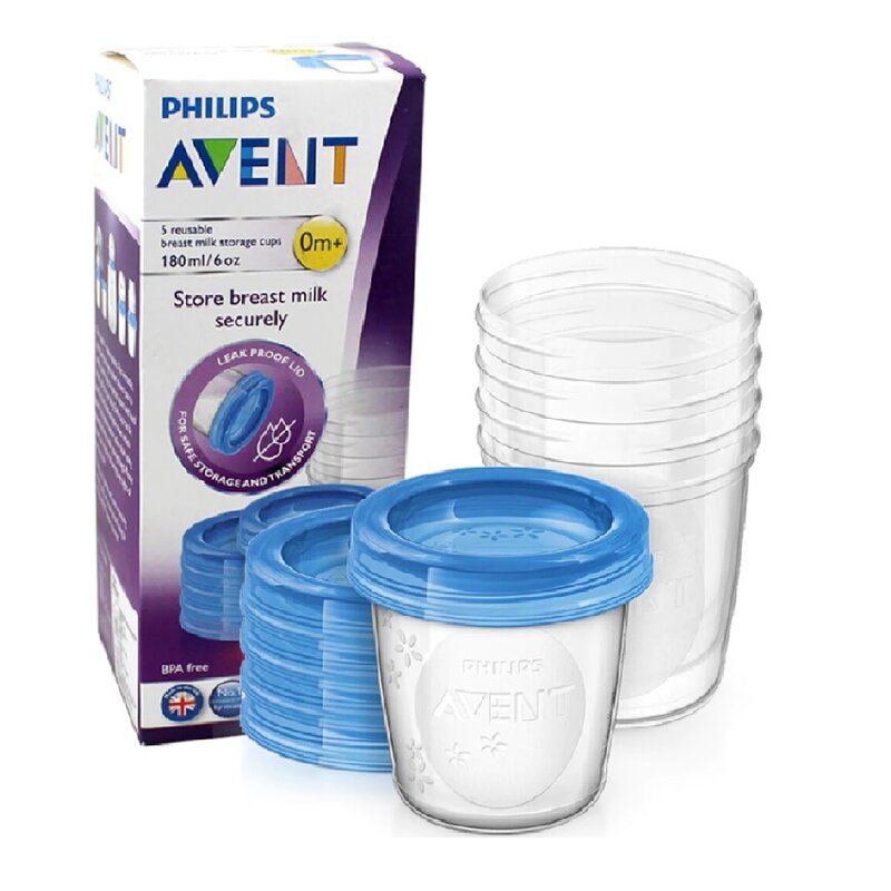 Set 5 recipiente, Philips Avent, Pentru stocare a laptelui matern, 180 ml, Transparent