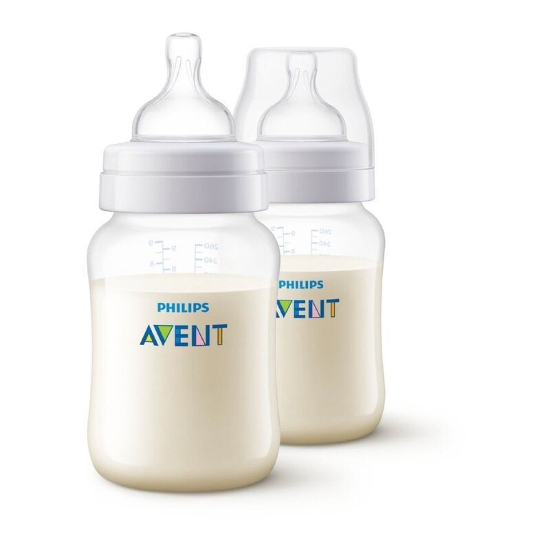 Philips avent - set biberoane , 2 bucati, anticolici, cu dispozitiv anticolici air free, cu tetina debit lent din polypropilena (pp) 260 ml, alb