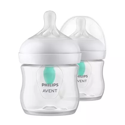 Set 2 biberoane, Philips Avent, Natural Response, Cu supapa AirFree, 0-3 luni, debit 2 (lent), 125 ml, Fara BPA, Anticolici, Alb