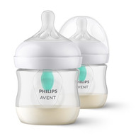 Set 2 biberoane, Philips Avent, Natural Response, Cu supapa AirFree, 0 luni+, 125 ml, Fara BPA, Anticolici, Alb