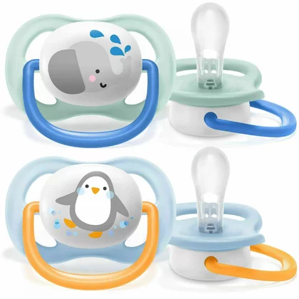 Suzete set, Philips Avent,  Ultra air,  0-6 luni, 2 buc Din silicon, Albastru-Portocaliu