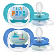 Suzete set, Philips Avent,  Ultra air,  2 buc, 6-18 luni+, Din silicon, Albastru si turqoise