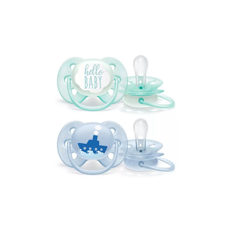 Philips avent - set suzete , ultra soft, 2 buc, 0 luni+ din silicon, albastru