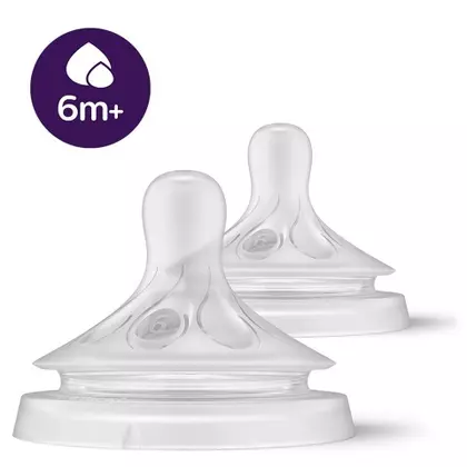 Set tetine, Philips Avent, Natural Response, 2 buc, Cu debit 6 (rapid), 6 luni+, Transparent