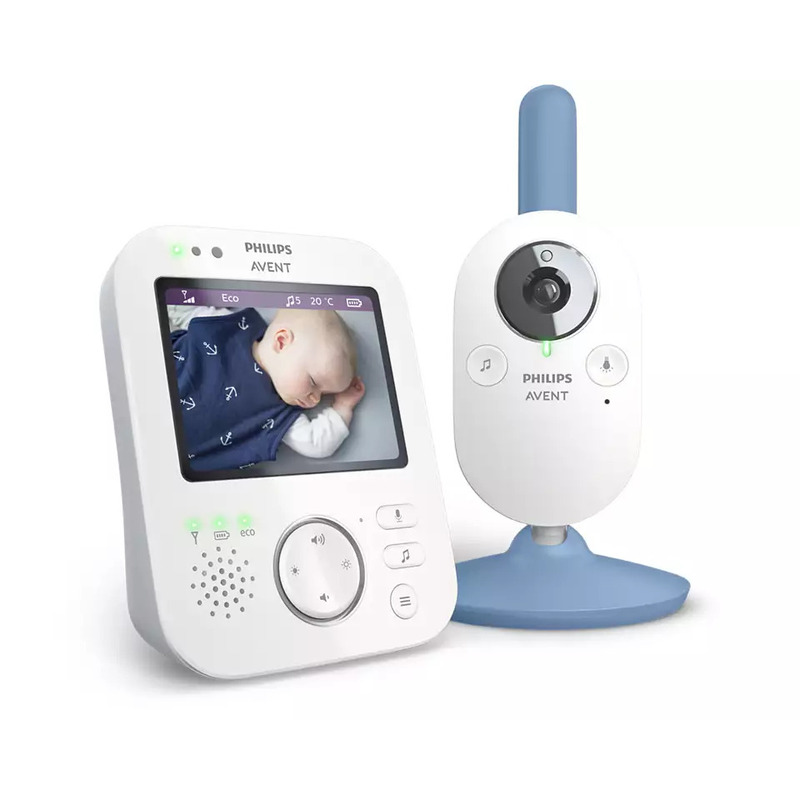 Video monitor bebelusi, Philips Avent, Ecran LCD 3 5 inch, Cu sonorizare si vizibilitate clare, Cu melodii, Pana la 12h de functionare, 0 luni+, Alb