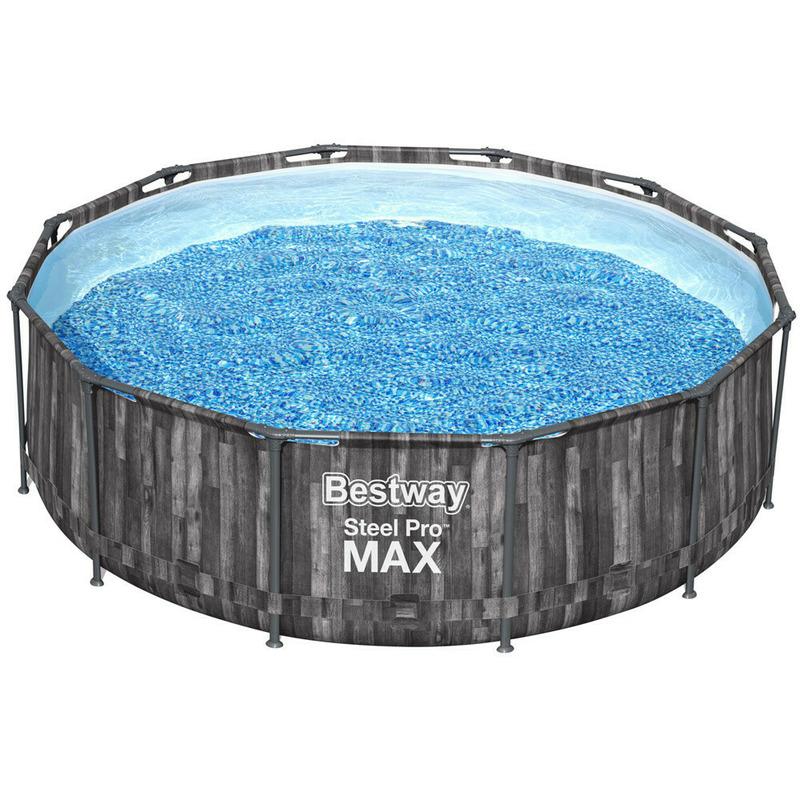 Piscina cu cadru Steel Pro Max Wood, Bestway, 366 x 100 cm cu pompa, scara si accesorii