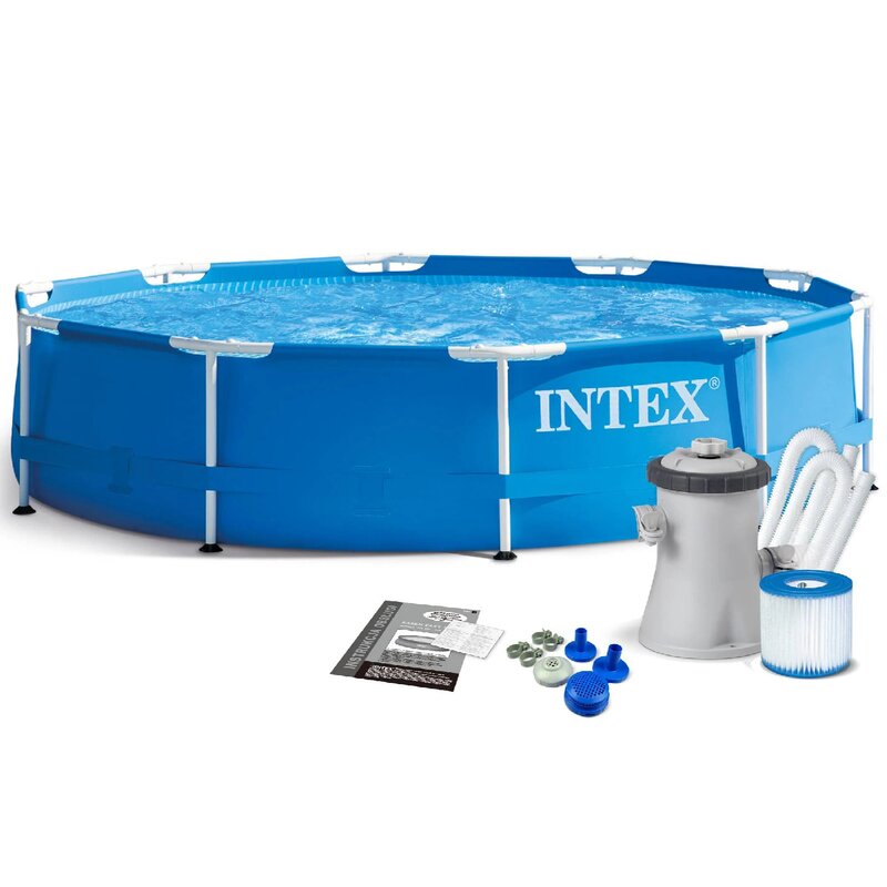 Piscina, Intex, 9W1, Rotunda, Cu cadru metalic, Cu pompa de filtrare, Dimensiuni 305 x 76 cm, 6 ani+, Albastru