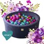 MeowBaby® - Piscina cu bile Flower Catifea,  7 cm, Cu 250 bile, Auriu  roz inchis  violet si turcoaz, 90x30 cm, Albastru - 1