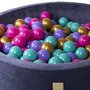 MeowBaby® - Piscina cu bile Flower Catifea,  7 cm, Cu 250 bile, Auriu  roz inchis  violet si turcoaz, 90x30 cm, Albastru - 4