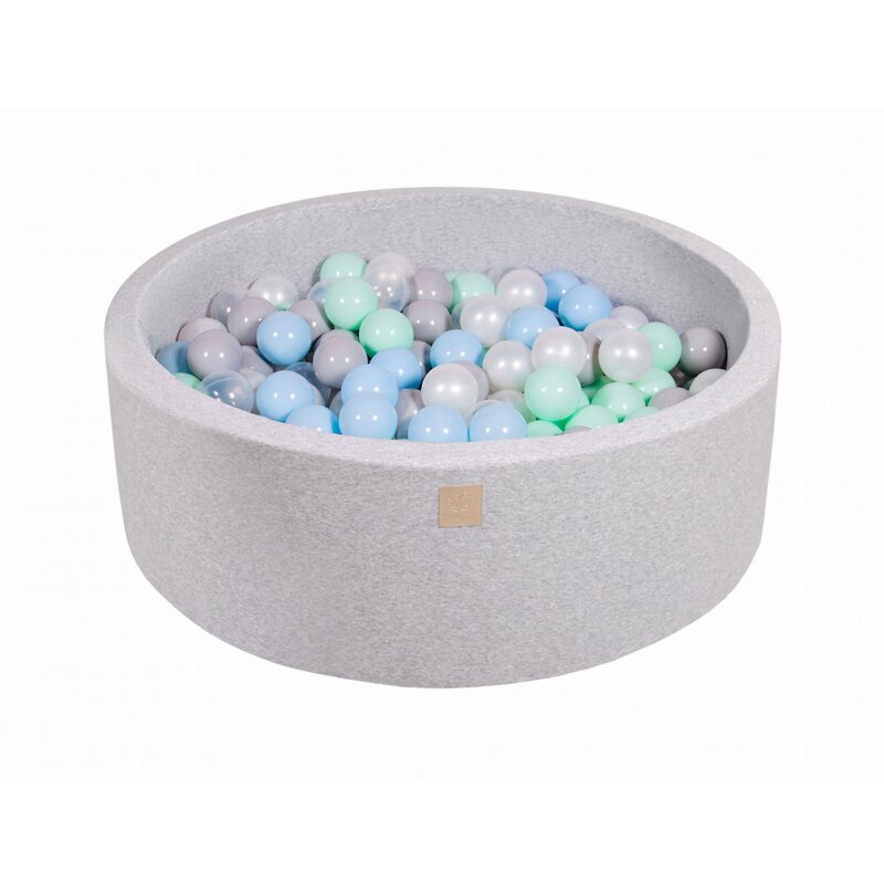Meowbaby® - piscina cu bile, cu 200 bile, alb perlat gri transparent mint babyblue, 90x30 cm, gri