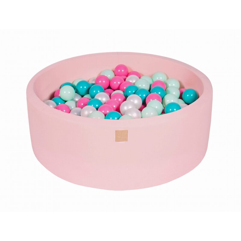 Meowbaby® - piscina cu bile, cu 200 bile, alb perlat turcoaz roz mint, 90x30 cm, roz