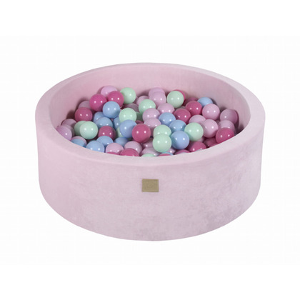 Piscina uscata cu 200 de bile (Mint, Baby blue, roz deschis, roz pastel) MeowBaby  , 90x30 cm, Catifea Pastel Pink