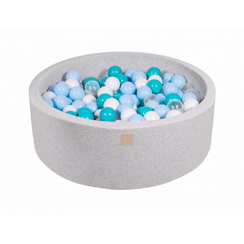Meowbaby® - piscina cu bile, cu 200 bile, turcoaz babyblue transparent alb, 90x30 cm, gri