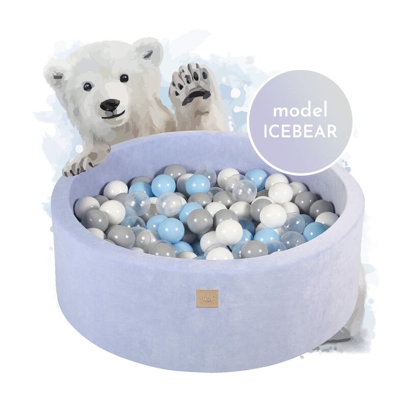 Meowbaby® - piscina uscata cu 250 de bile (babyblue, alb, gri, transparent) meowbaby , icebear, 90x30 cm, catifea babyblue
