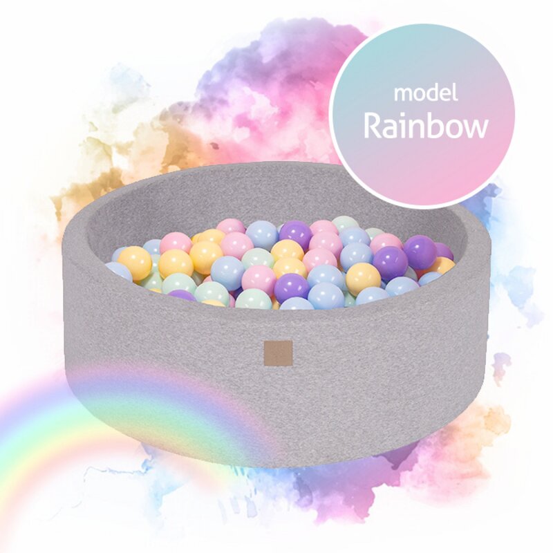 Meowbaby® - piscina cu bile rainbow, cu 250 bile, babyblue mint pastel roz lila, 90x30 cm, gri
