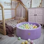 Piscina uscata cu 250 de bile (Pastel Roz si Galben, verde deschis, alb perlat) MeowBaby  , Hocus Crocus, 90x30 cm, Catifea Lila - 6