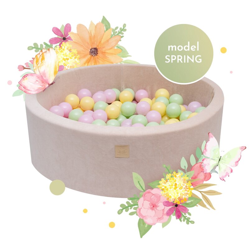 Piscina uscata cu 250 de bile (Pastel Roz si Galben, verde deschis) MeowBaby , Spring, 90x30 cm, Catifea Ecru