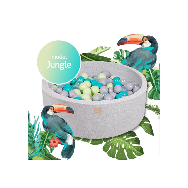 Piscina uscata cu 250 de bile (Turcoaz, Transparent, Verde, Gri) MeowBaby , Jungle, 90x30 cm, Gri Deschis