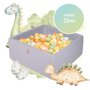 Meowbaby® - Piscina uscata cu 300 de bile (alb, portocaliu, verde deschis si galben pastel) MeowBaby  , Dino, 90x90x40 cm, Gri - 1