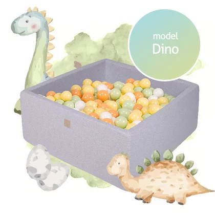 Piscina uscata cu 300 de bile (alb, portocaliu, verde deschis si galben pastel) MeowBaby  , Dino, 90x90x40 cm, Gri