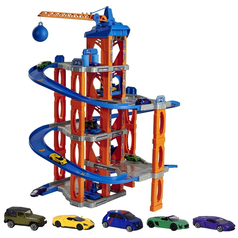 Majorette - Pista de masini Motor Lift Center, Cu 5 masinute