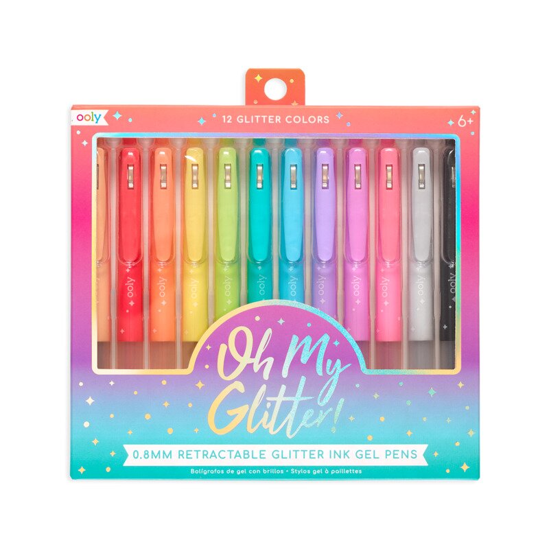 Pixuri retractabile cu gel si sclipici, Oh My Glitter!, set 12 culori