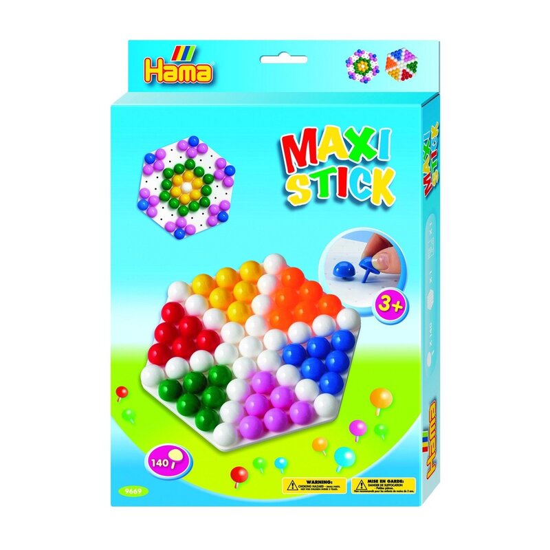 Hama - Set creativ Hexagon In cutie de cadou, Cu planseta, Cu 140 tepuse ciuperci Maxi Stick