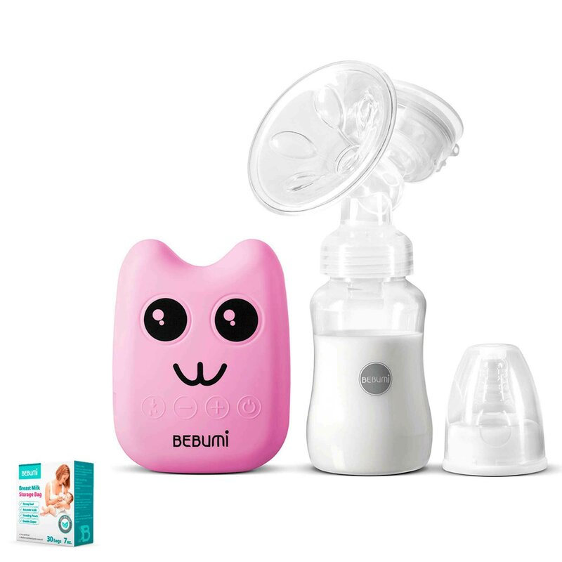 Bebumi - pompa de san electrica bs eco pisica (pink) + 30 pungi