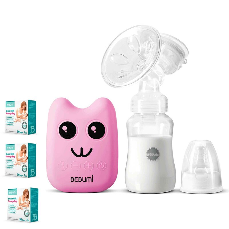 Bebumi - pompa de san electrica bs eco pisica (pink) + 90 pungi