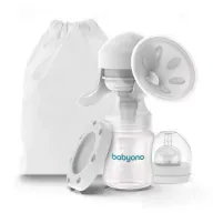 Pompa de san manuala, BabyOno, Cu biberon de 150 ml si tetina 0 luni+, Cu saculet pentru depozitare, Fara BPA, Mod silentios, Alb