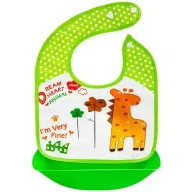Baveta impermeabila, Bocioland, Giraffe, Cu buzunar detasabil, Dimensiune 21x21 cm, Verde